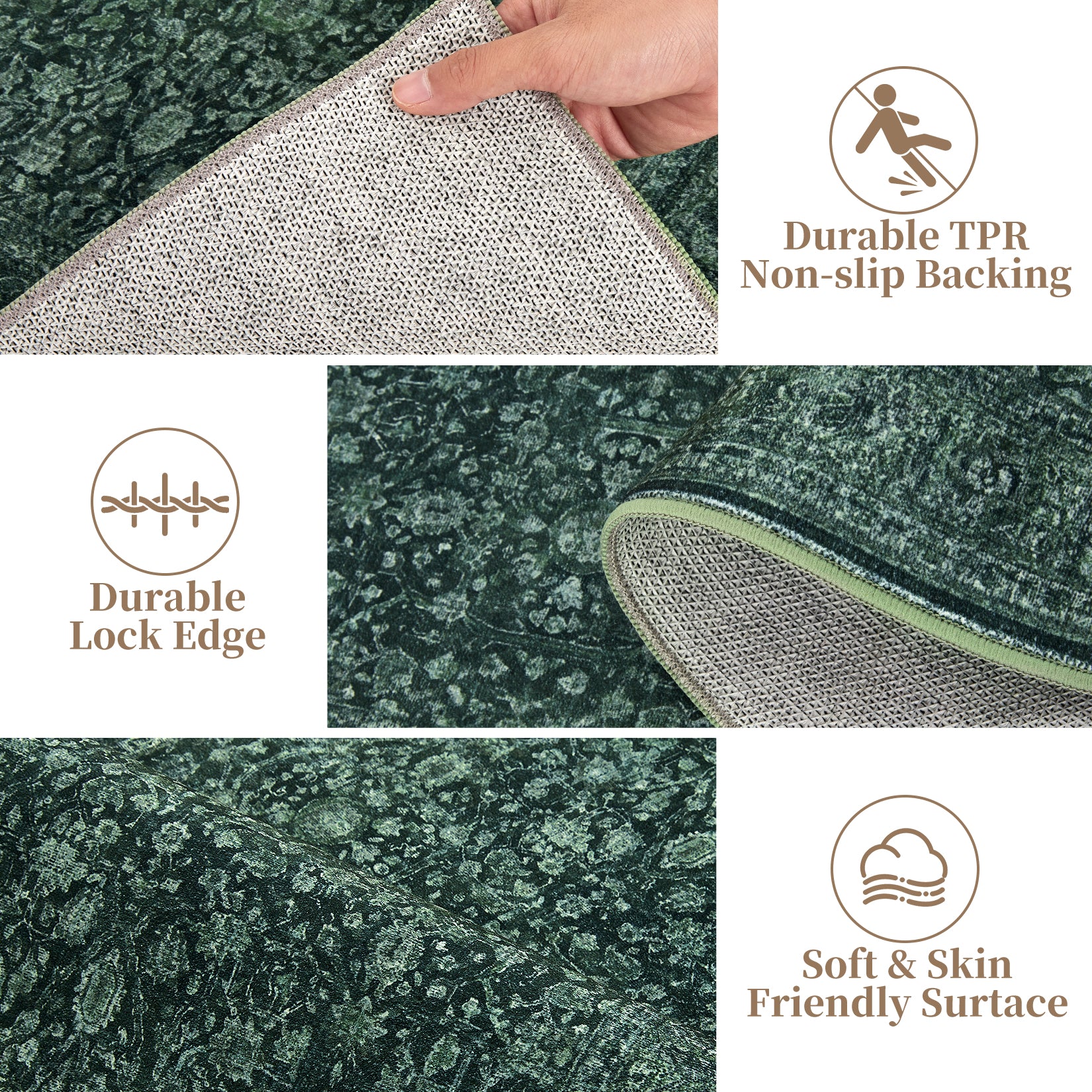 Garvee Persian Dark Green 8x10 Vintage Floral Boho Area Rug Large Low Pile Non-Slip Faux Wool Washable Indoor Living Bedroom Dining