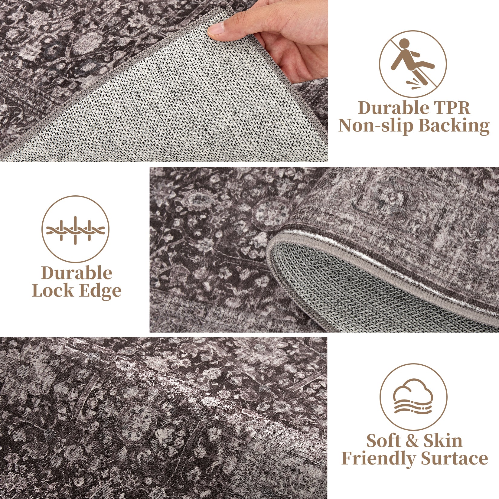 Garvee Vintage Floral Boho Area Rug, Washable Non Slip Low Pile Carpet for Living Room Bedroom Dining Room, 10x13Ft Brown