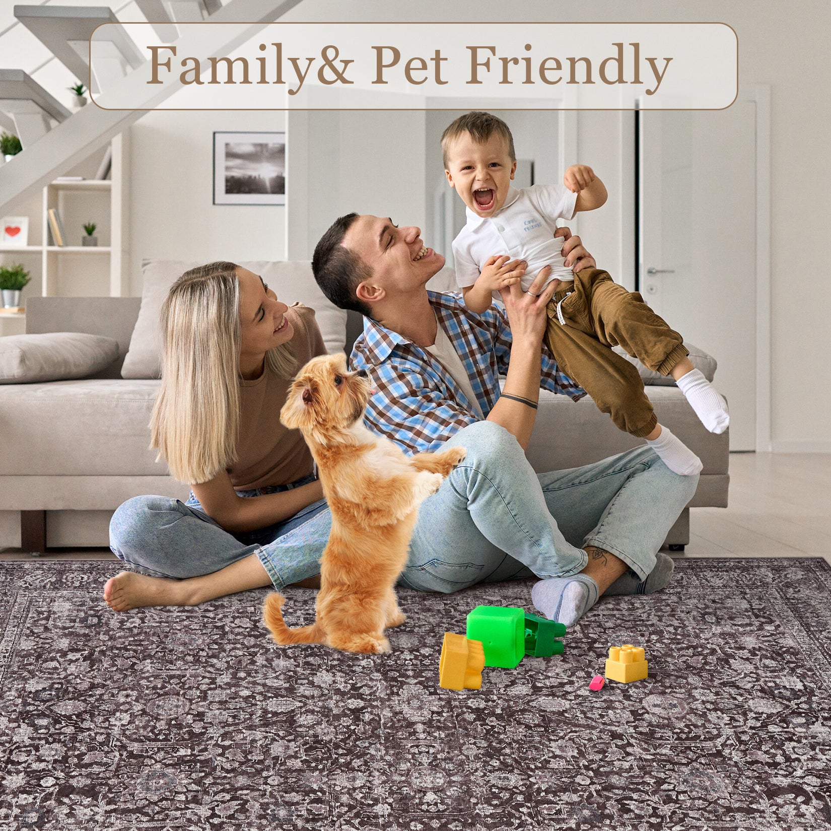 Garvee Vintage Floral Boho Area Rug, Washable Non Slip Low Pile Carpet for Living Room Bedroom Dining Room, 10x13Ft Brown