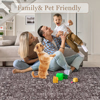 Garvee Vintage Floral Boho Area Rug, Washable Non Slip Low Pile Carpet for Living Room Bedroom Dining Room, 10x13Ft Brown