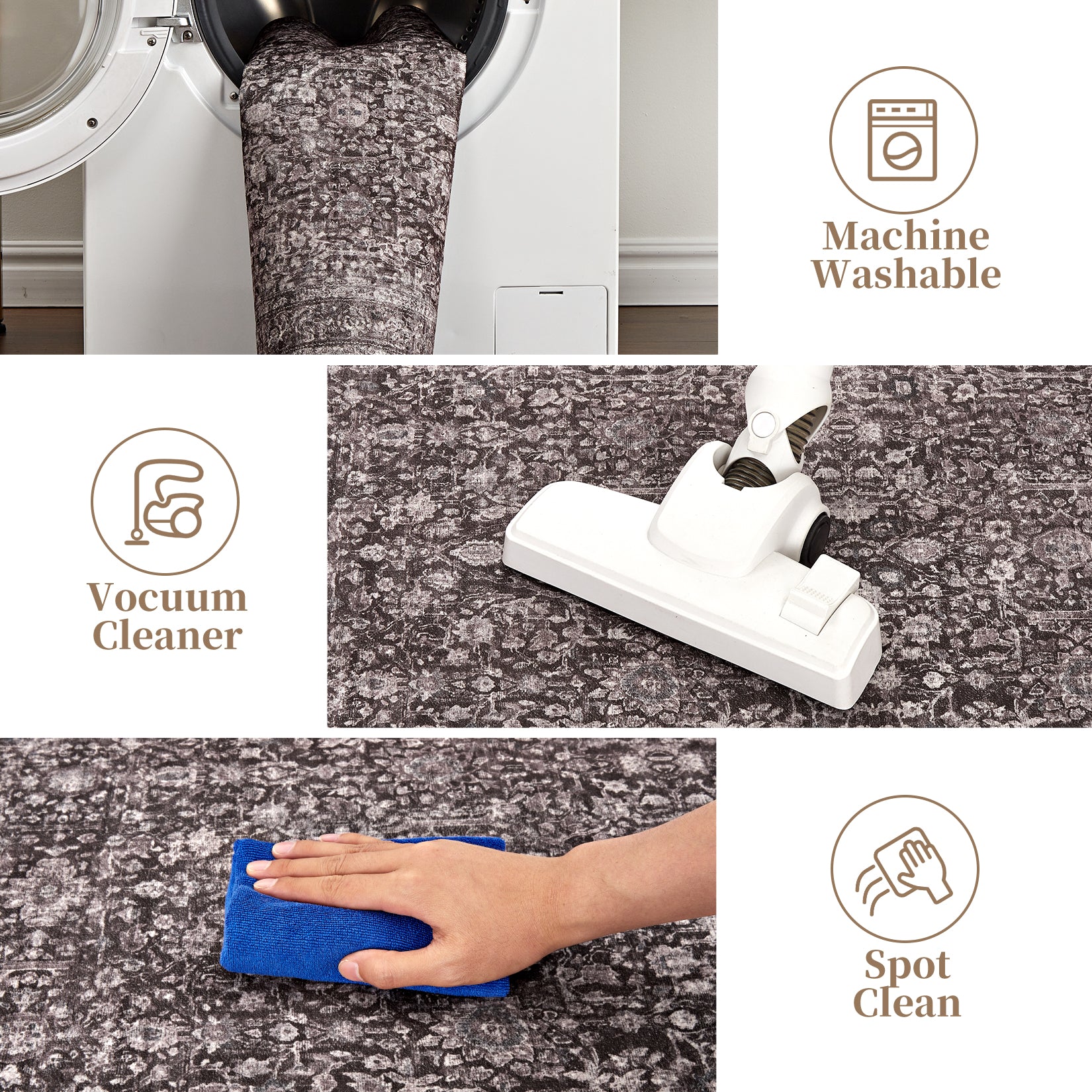 Garvee Vintage Floral Boho Area Rug, Washable Non Slip Low Pile Carpet for Living Room Bedroom Dining Room, 10x13Ft Brown