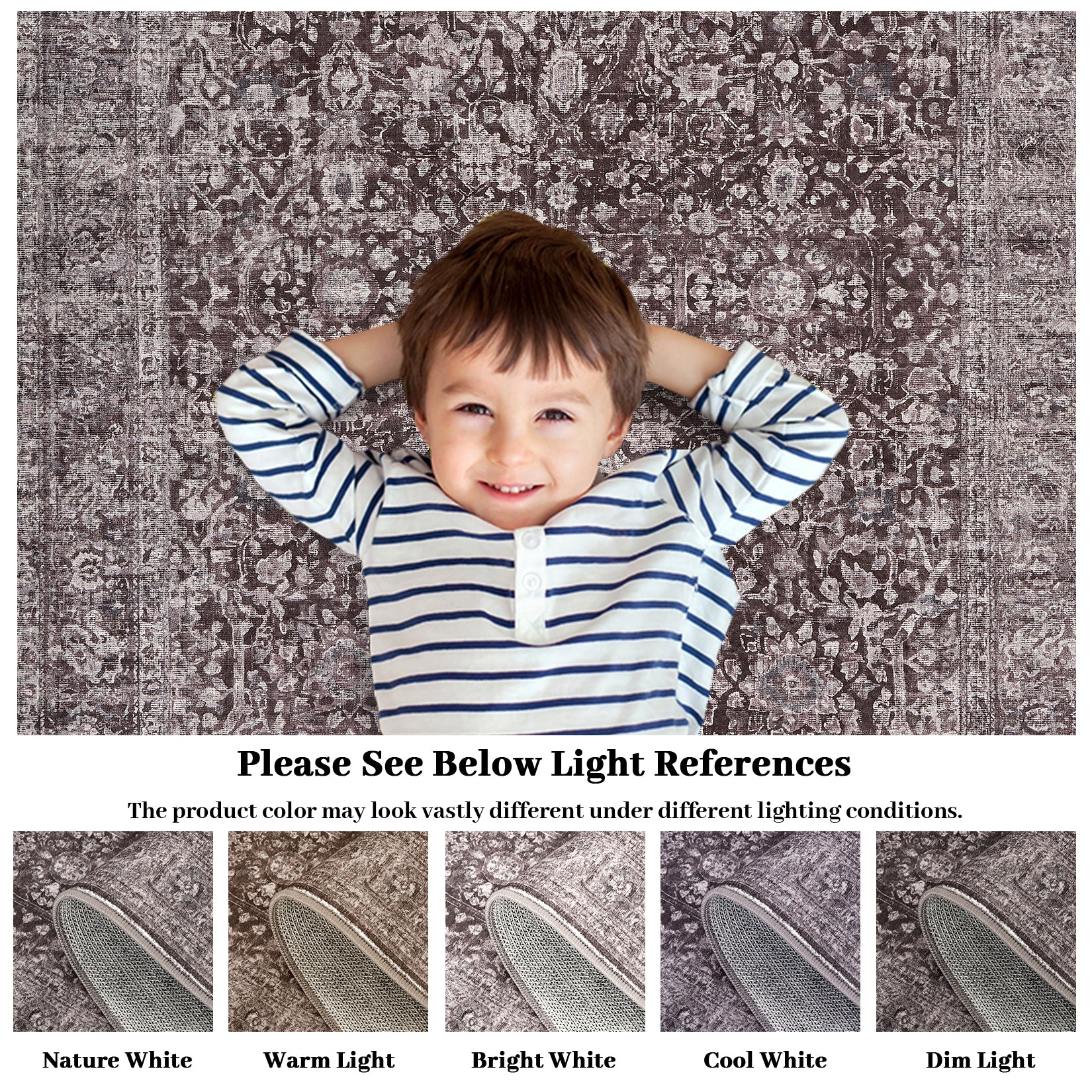 Garvee Vintage Floral Boho Area Rug, Washable Non Slip Low Pile Carpet for Living Room Bedroom Dining Room, 10x13Ft Brown