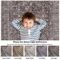 Garvee Vintage Floral Boho Area Rug, Washable Non Slip Low Pile Carpet for Living Room Bedroom Dining Room, 10x13Ft Brown