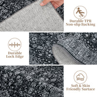 Garvee Persian Black 9x12 Vintage Floral Boho Area Rug - Washable, Non-Slip, Low Pile Faux Wool Carpet for Living Room, Bedroom, Dining Room, Kids & Pets Friendly