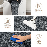 Garvee Persian Black 9x12 Vintage Floral Boho Area Rug - Washable, Non-Slip, Low Pile Faux Wool Carpet for Living Room, Bedroom, Dining Room, Kids & Pets Friendly