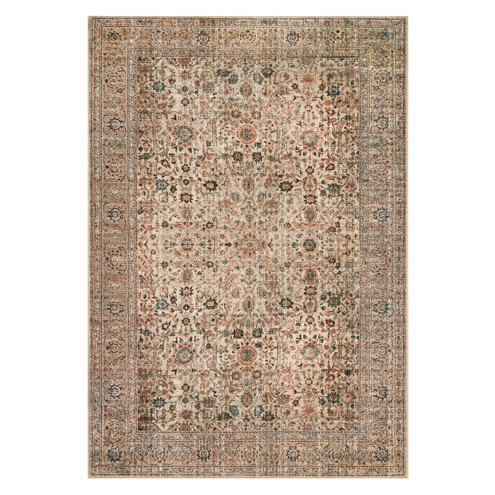 Garvee Persian Beige Camel 8x10 Vintage Floral Boho Area Rug Large Washable Non-Slip Low Pile Faux Wool for Living Room Bedroom