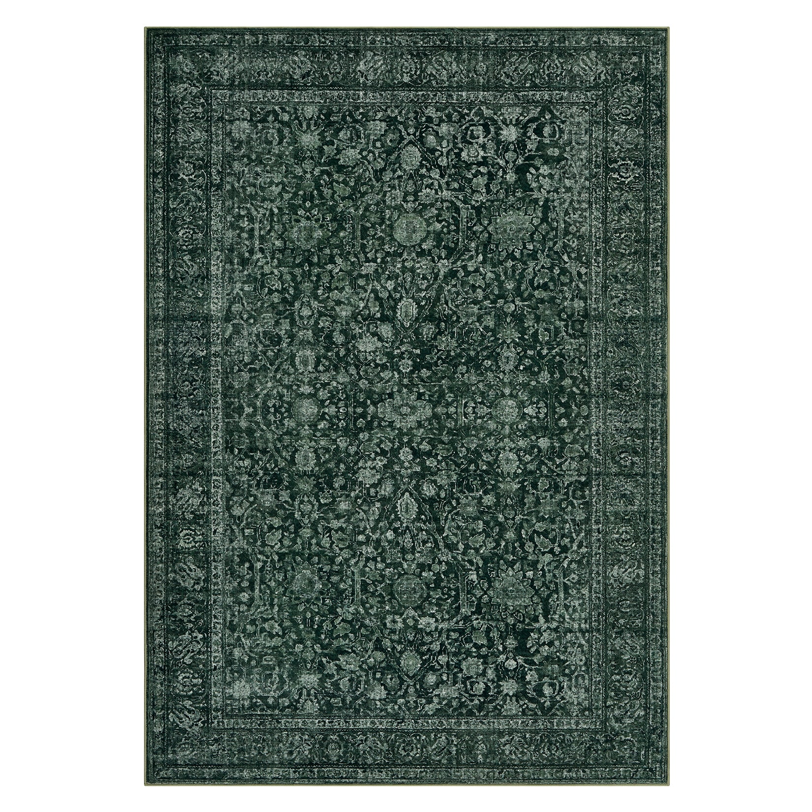 Garvee Persian Dark Green 8x10 Vintage Floral Boho Area Rug Large Low Pile Non-Slip Faux Wool Washable Indoor Living Bedroom Dining