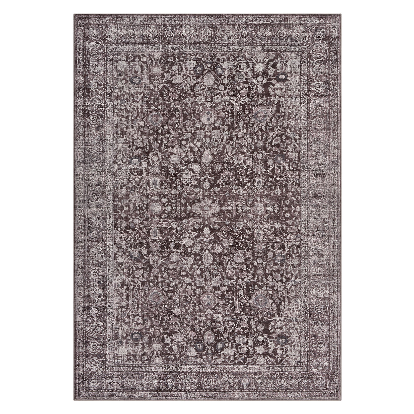 Garvee Vintage Floral Boho Area Rug, Washable Non Slip Low Pile Carpet for Living Room Bedroom Dining Room, 10x13Ft Brown