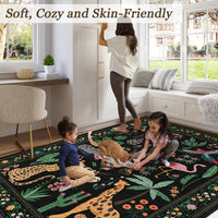 Garvee 2x6 Washable Kitchen Runner Rug with Non Slip Backing, Soft Low Pile Vintage Animal Design for Hallway, Bedroom, Black