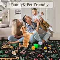 Garvee 10x13 Washable Animal Living Room Rug Non Slip Vintage Design Soft Low Pile Large Carpet Black