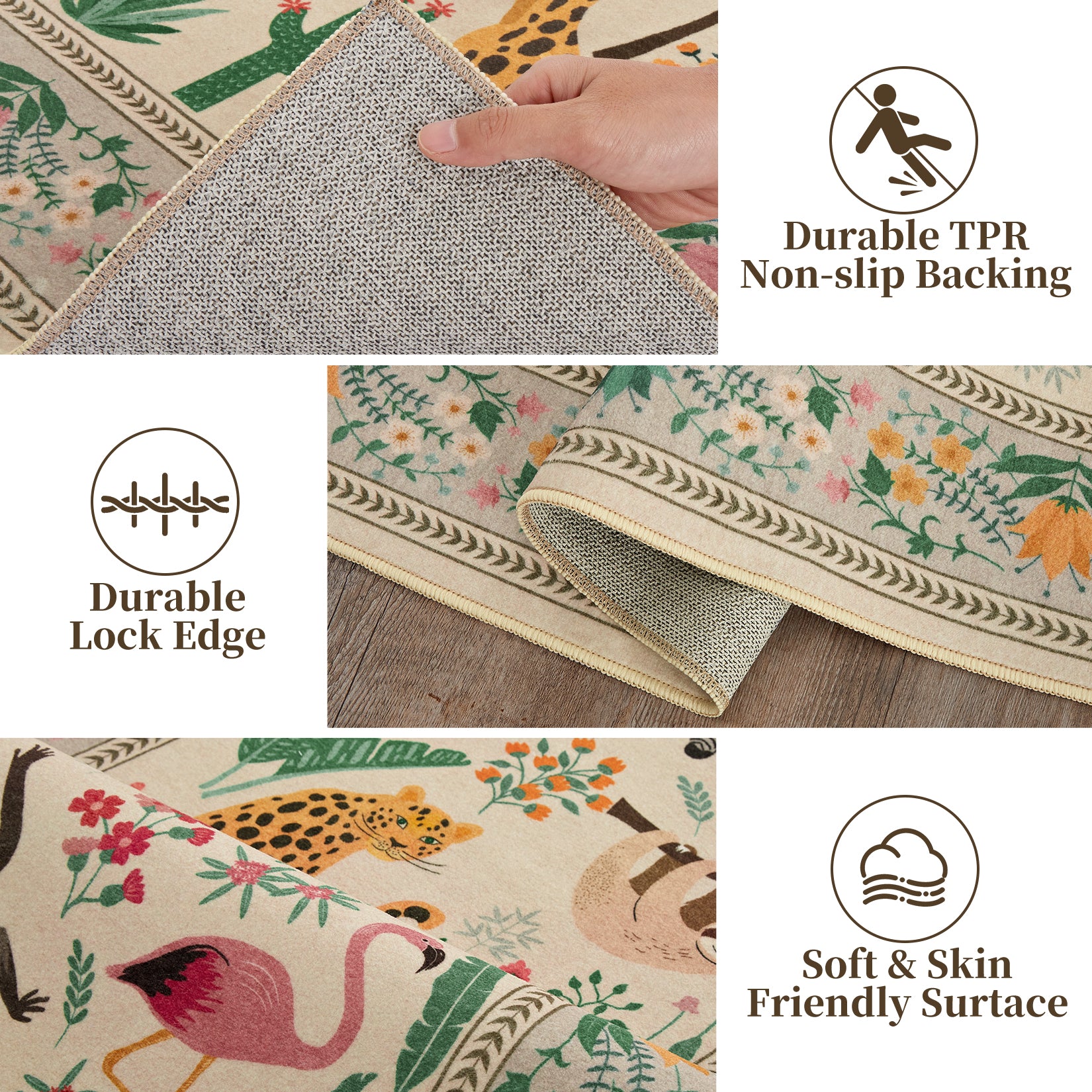 Garvee 10x13 Washable Animal Living Room Rug Non Slip Vintage Design Beige Low Pile Large Carpet for Bedroom Nursery Dining Room