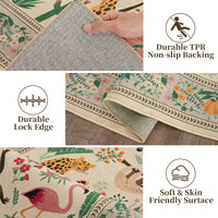 Garvee 10x13 Washable Animal Living Room Rug Non Slip Vintage Design Beige Low Pile Large Carpet for Bedroom Nursery Dining Room