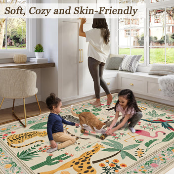 Garvee 2x6 Washable Kitchen Runner Rug With Non Slip Backing, Soft Low Pile Vintage Animal Design For Hallway, Bedroom, Kitchen, Entryway, Beige