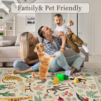 Garvee 10x13 Washable Animal Living Room Rug Non Slip Vintage Design Beige Low Pile Large Carpet for Bedroom Nursery Dining Room