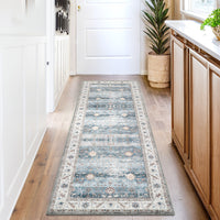 Garvee Washable Runner Rug Floral Accent Non-Shedding Low Pile Carpet 2x6 Green