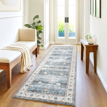 Garvee Washable Runner Rug Floral Accent Non-Shedding Low Pile Carpet 2x6 Green