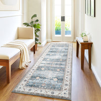 Garvee Washable Runner Rug Floral Accent Non-Shedding Low Pile Carpet 2x6 Green