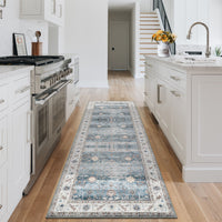 Garvee Washable Runner Rug Floral Accent Non-Shedding Low Pile Carpet 2x6 Green