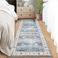 Garvee Washable Runner Rug Floral Accent Non-Shedding Low Pile Carpet 2x6 Green