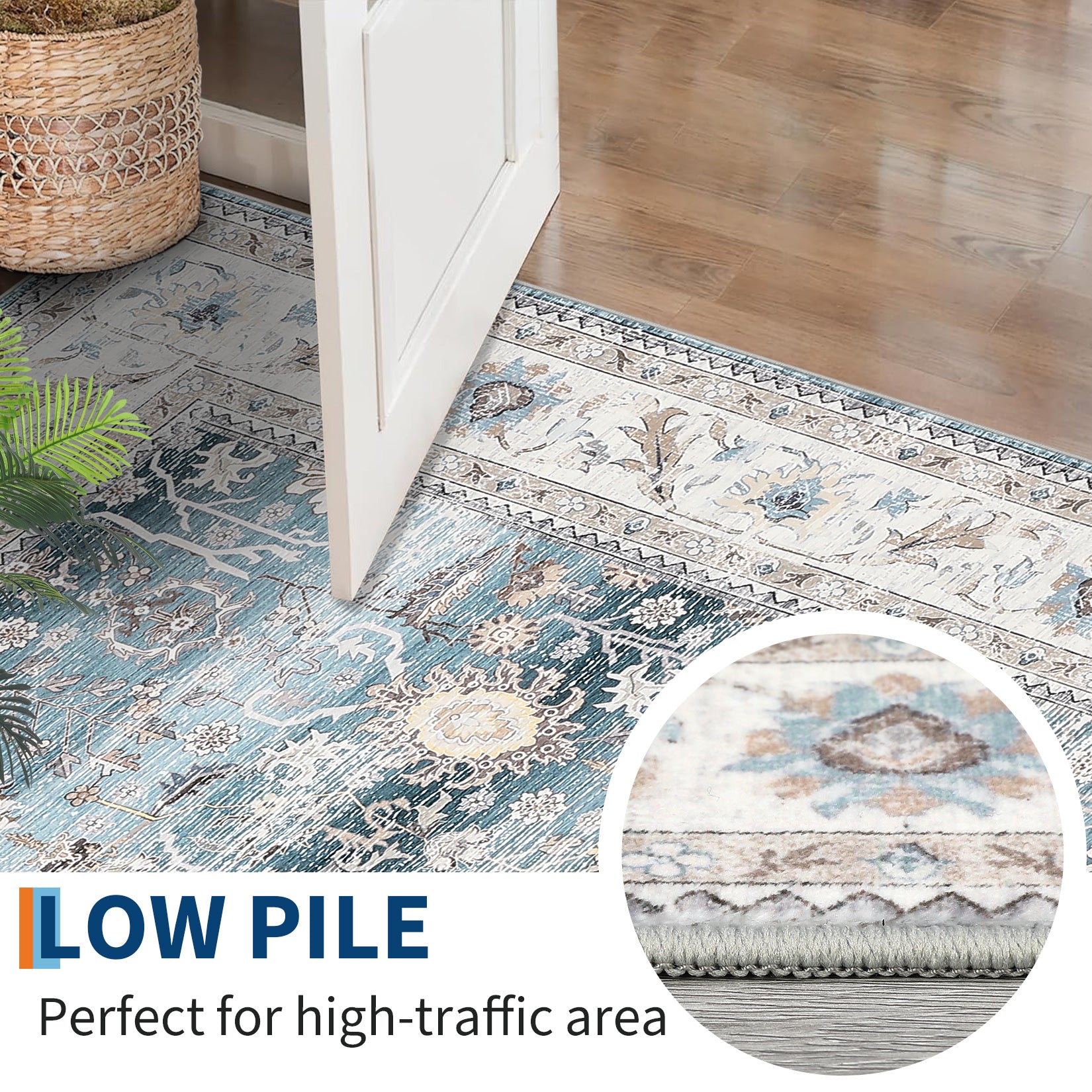 Garvee Washable Runner Rug Floral Accent Non-Shedding Low Pile Carpet 2x6 Green