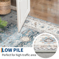 Garvee Washable Runner Rug Floral Accent Non-Shedding Low Pile Carpet 2x6 Green