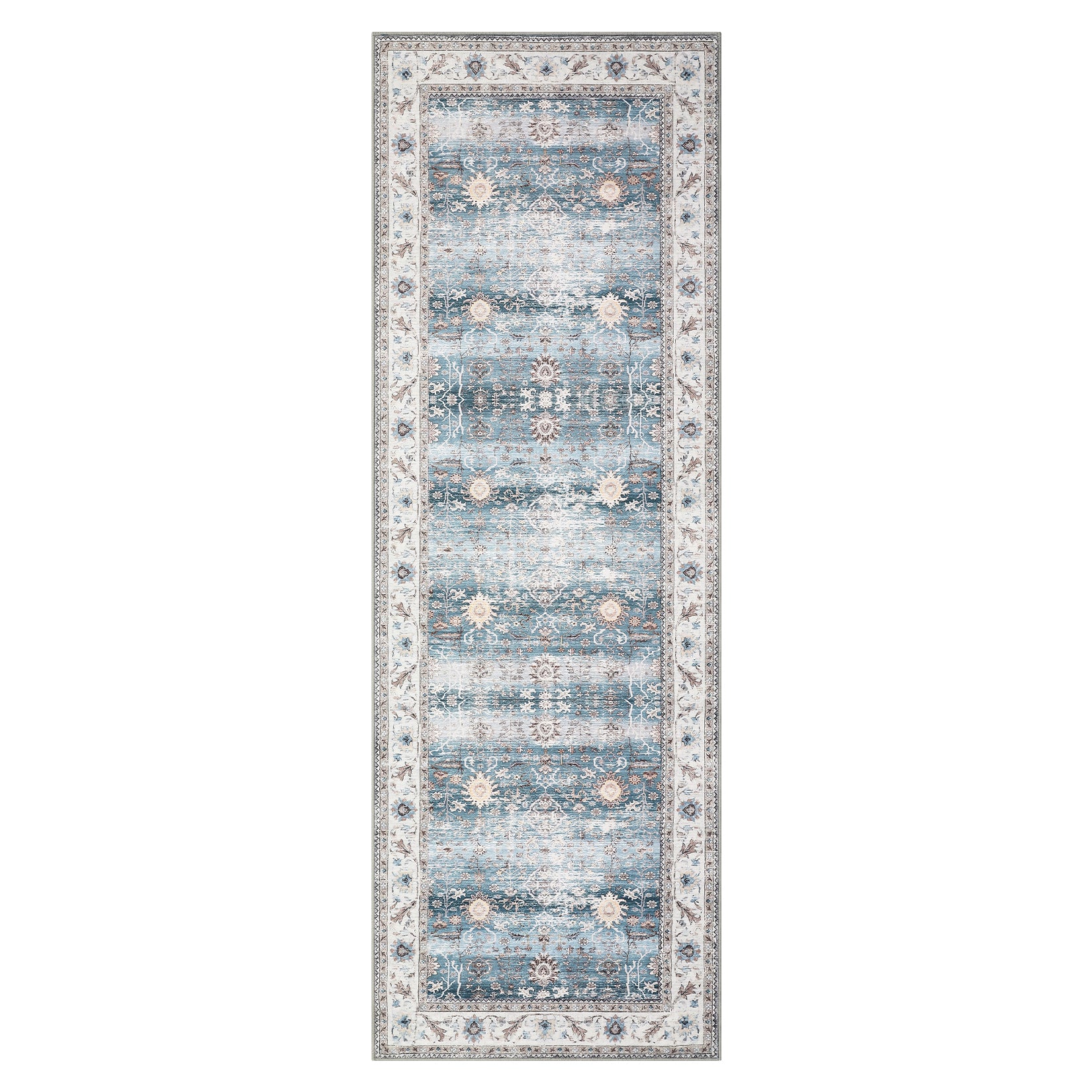 Garvee Washable Runner Rug Floral Accent Non-Shedding Low Pile Carpet 2x6 Green