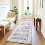 Garvee Washable Runner Rug Floral Accent Non-Shedding Low Pile Carpet 2x6 Gray for Hallway Kitchen Laundry Porch - Gray