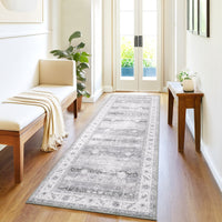 Garvee Washable Runner Rug Floral Accent Non-Shedding Low Pile Carpet 2x6 Gray for Hallway Kitchen Laundry Porch