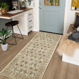 Garvee Vintage Washable Runner Rug 2x6 Beige Floral Kitchen Runner Rugs Non Slip Thin Printed Distressed Indoor Throw Carpet for Hallway Bedroom Bedside Laundry Room Bathroom - Beige