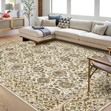 Garvee Washable 8x10 Area Rugs Vintage Large Rugs for Living Room Soft Non Slip Beige Rug for Bedroom Foldable Distressed Non-Shedding Throw Rug for Entryway Kitchen Foyer Playroom - Beige