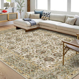 Garvee Washable Living Room Rug 5x7 Light Green Vintage Room Rugs for Bedroom Boho Non-Slip Soft Low-Pile Rug Indoor Thin Floral Print Throw Carpet for Farmhouse Bedside Dining Room Home Office - Light Green