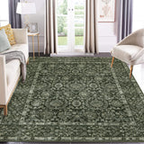Garvee Area Rugs 10x13 Washable Dark Green Rugs for Living Room Non Slip Vintage Floral Large Area Rug Boho Distressed Printed Indoor Low Pile Carpet for Bedroom Dining Room Indoor Home Office - Dark Green
