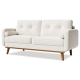 Garvee Modern 65" Loveseat Sofa,Mid Century Inspired Small Couch with Sturdy Wood Legs, Linen Blend Upholstery for Living Spaces (Forest Green) - Beige|Sherpa