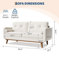 Garvee Modern 65" Loveseat Sofa,Mid Century Inspired Small Couch with Sturdy Wood Legs, Linen Blend Upholstery for Living Spaces (Forest Green)