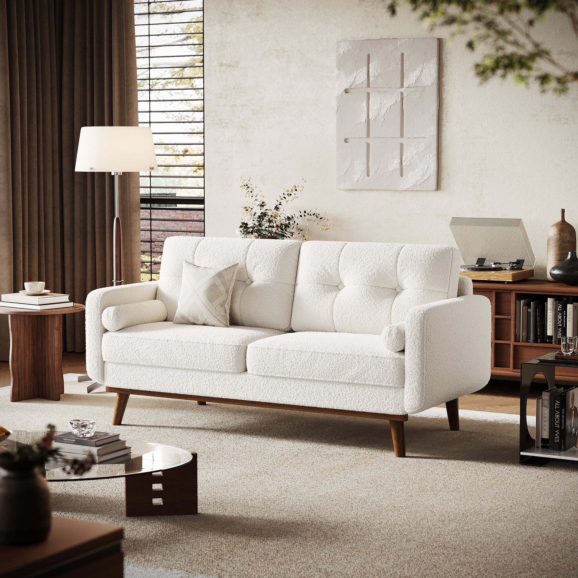 Garvee Modern 65" Loveseat Sofa,Mid Century Inspired Small Couch with Sturdy Wood Legs, Linen Blend Upholstery for Living Spaces (Forest Green)