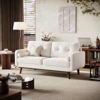 Garvee Modern 65" Loveseat Sofa,Mid Century Inspired Small Couch with Sturdy Wood Legs, Linen Blend Upholstery for Living Spaces (Forest Green)