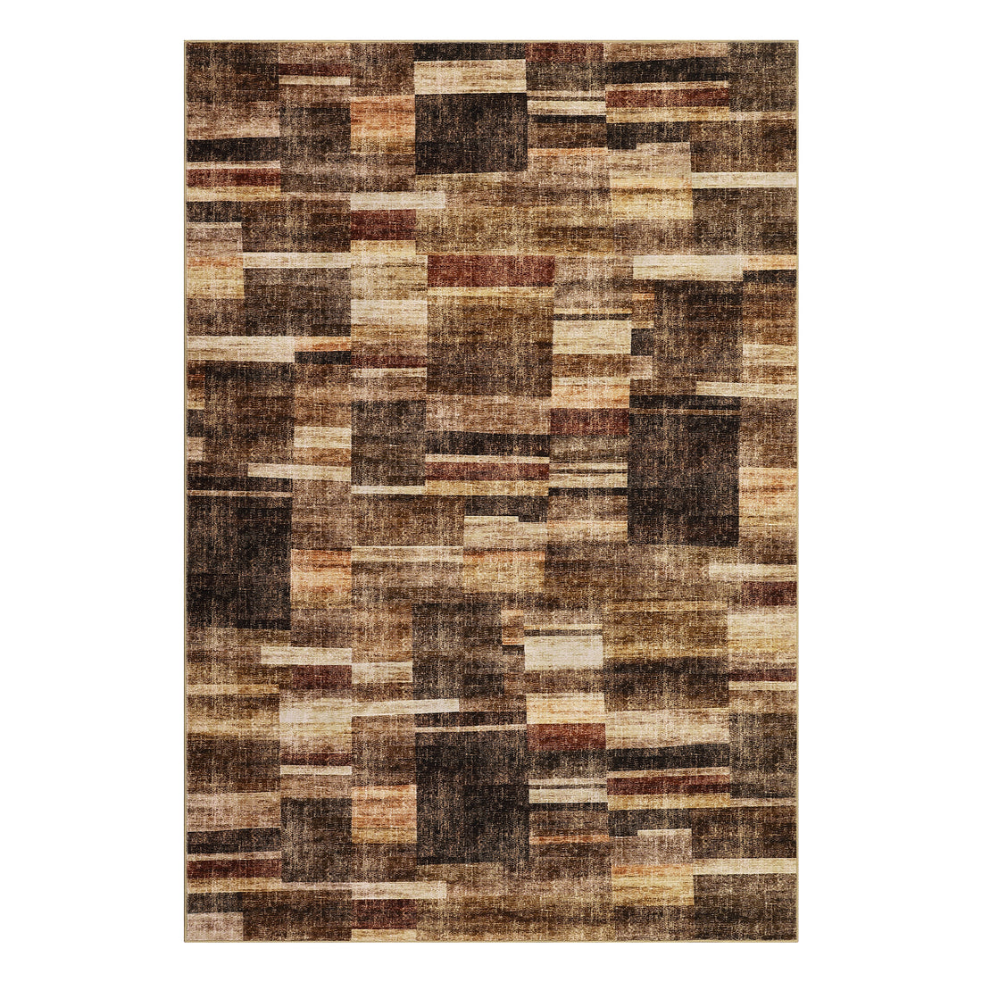 Garvee 8' x 10' Distressed Patchwork Area Rug, Washable Non-Slip Soft Low-Pile Geometric Rug for Living Room, Bedroom & Dining Room, Brown