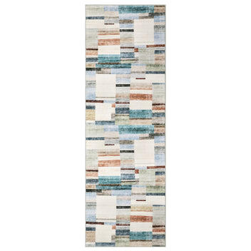 Garvee 2' x 6' Distressed Patchwork Runner Rug, Washable Non-Slip Soft Low-Pile Geometric Rug for Hallway, Kitchen & Entryway, Colorful