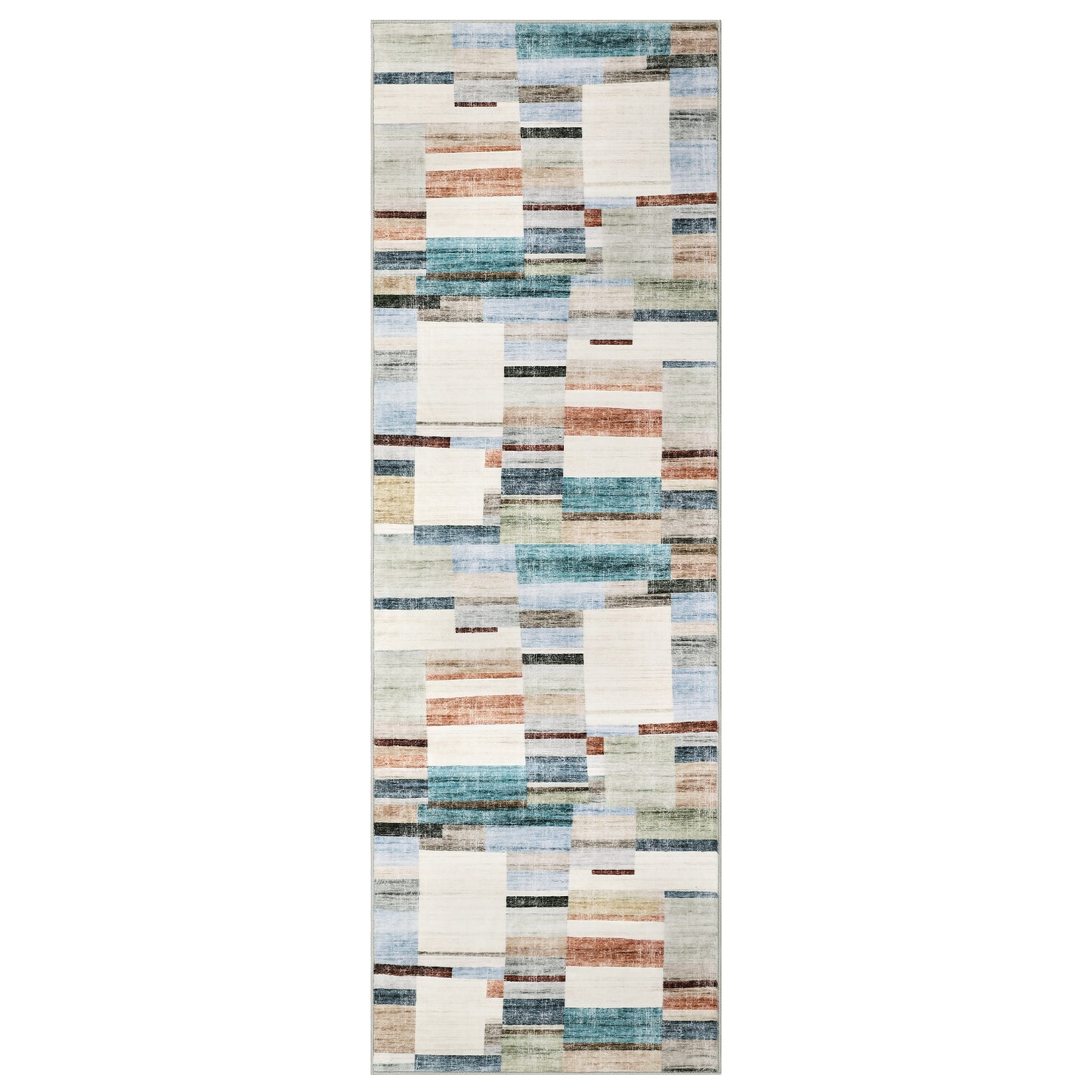 Garvee 2' x 6' Distressed Patchwork Runner Rug, Washable Non-Slip Soft Low-Pile Geometric Rug for Hallway, Kitchen & Entryway, Colorful