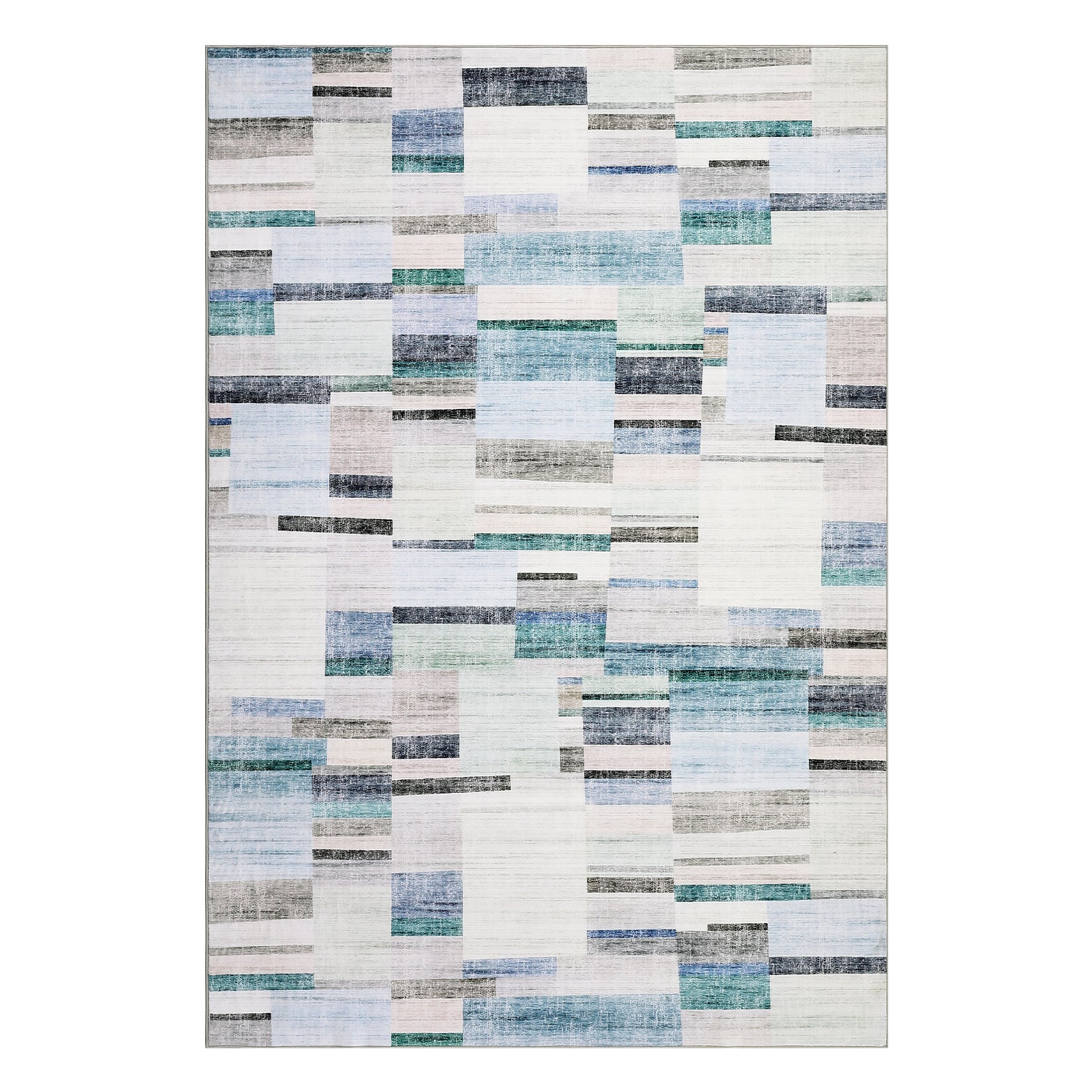 Garvee Washable Area Rug 8x10 Blue Non Slip Modern Geometric Design Low Pile Stain Resistant Carpet for Living Room Bedroom Nursery
