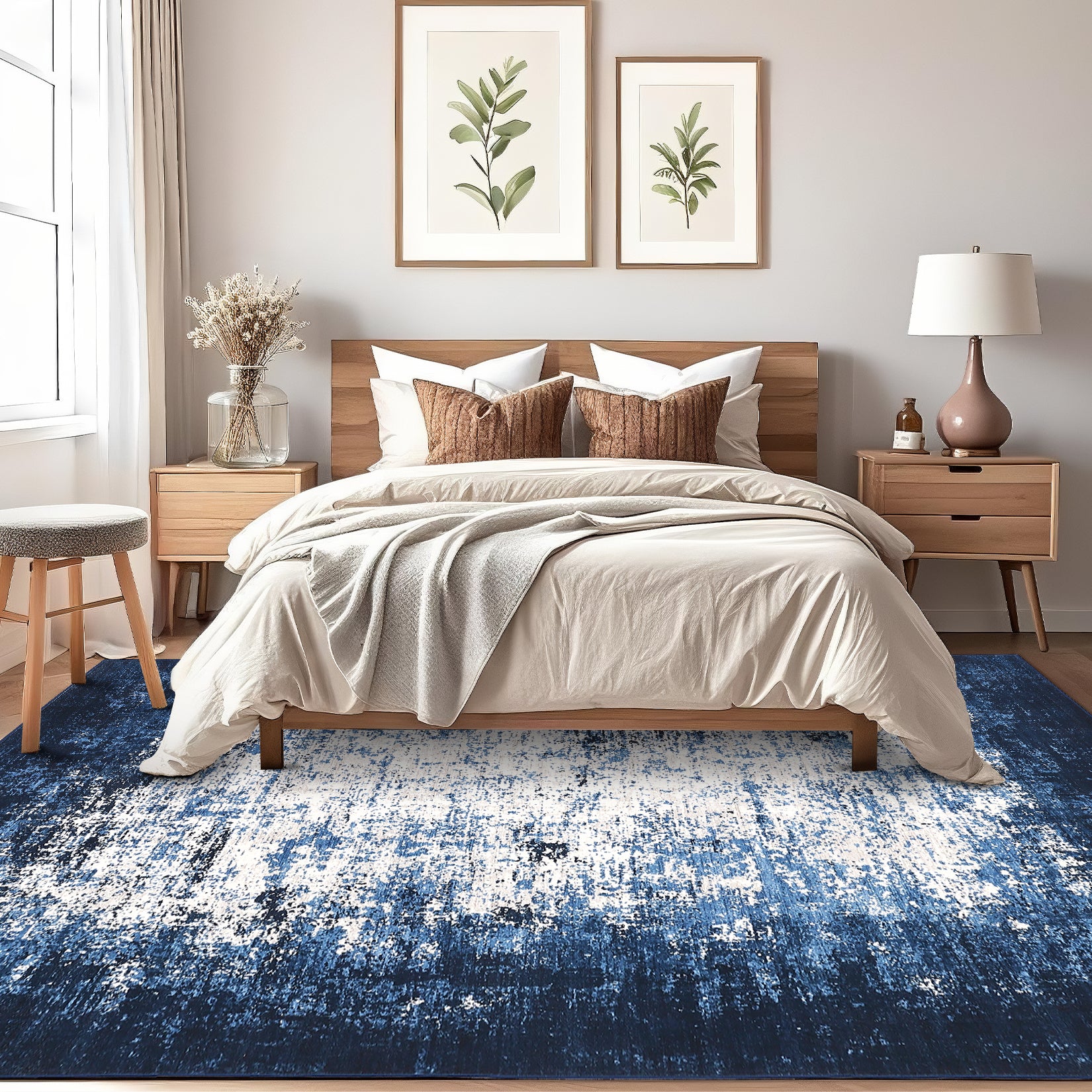 Garvee Large Area Rugs 9x12 Blue Washable Stain-Resistant Low Pile Indoor Floor Mat for Dining Room Bedroom Living Room