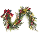 Garvee 6ft Prelit Christmas Garlands, Waterproof Light Up Artificial Garland with 20 Led Lights, Bows & Bell Ornaments, Red Berries, Pine Cones, Christmas Decor for Mantle Staircase