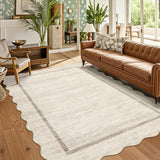 Garvee 8x10 Scalloped Area Rugs for Living Room Washable Modern Bordered Soft Large Non-Slip Carpet Stain Resistant Thin Floor Carpets for Bedroom Farmhouse Nursery Home Office Beige - Beige