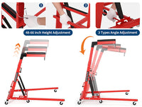 Garvee Automotive Engine Creeper Adjustable Height 48-66" Heavy Duty Steel 400LBS Capacity Foldable 6 Swivel Wheels Thick Cushion Tool Pouch for Garage