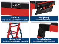 Garvee Automotive Engine Creeper Adjustable Height 48-66" Heavy Duty Steel 400LBS Capacity Foldable 6 Swivel Wheels Thick Cushion Tool Pouch for Garage