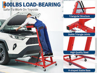 Garvee Automotive Engine Creeper Adjustable Height 48-66" Heavy Duty Steel 400LBS Capacity Foldable 6 Swivel Wheels Thick Cushion Tool Pouch for Garage