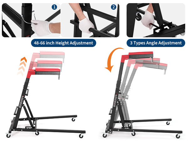 Garvee Automotive Engine Creeper, 48-66" Adjustable Height, Foldable Steel Frame Thick Cushion 6 Swivel Wheels Tool Pouch for Car Repair, Black