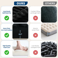 Garvee Boneless Couch 61'' Oversized Corduroy Chaise Lounge Chair, Deep Seat Cloud Sleeper Sofa Bed with 4 Fluffy Pillows & Armrests, No Assembly, for Living Room, Bedroom, Office, Black