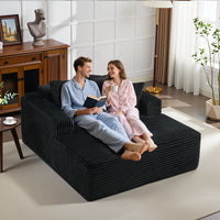 Garvee Boneless Couch 61'' Oversized Corduroy Chaise Lounge Chair, Deep Seat Cloud Sleeper Sofa Bed with 4 Fluffy Pillows & Armrests, No Assembly, for Living Room, Bedroom, Office, Black