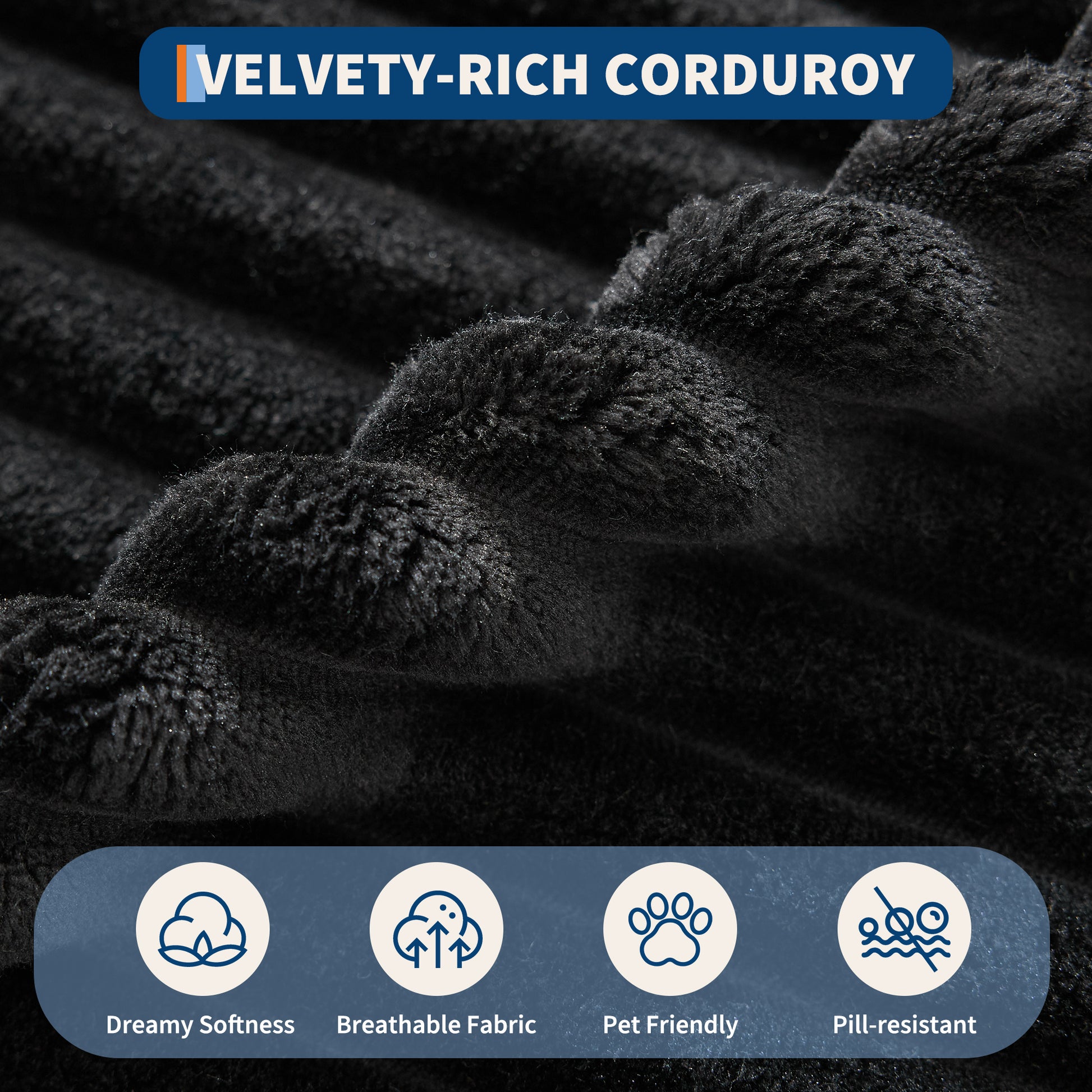 Garvee Boneless Couch 61'' Oversized Corduroy Chaise Lounge Chair, Deep Seat Cloud Sleeper Sofa Bed with 4 Fluffy Pillows & Armrests, No Assembly, for Living Room, Bedroom, Office, Black